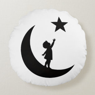 Dream Chaser Cute Minimalist Moon and Star Design Round Cushion