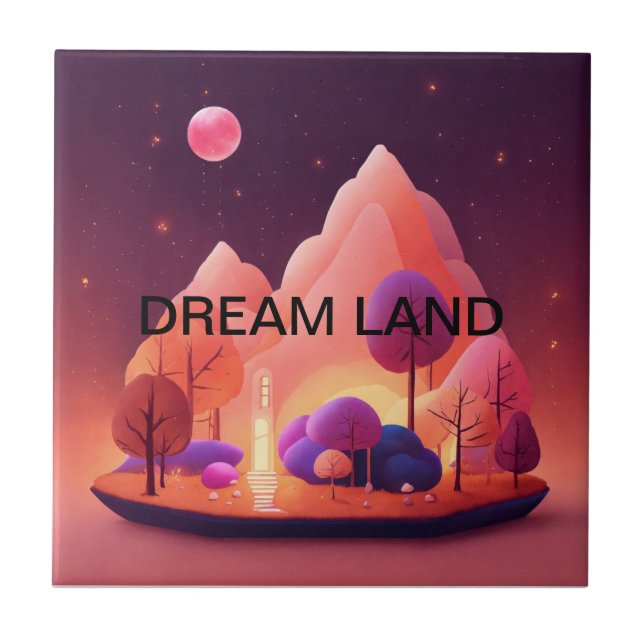 Dream cottage Under a Pink Moon. Tile (Front)