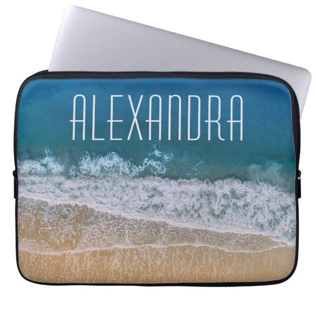 Dream Florida Tropical Sand Beach Customised Name Laptop Sleeve (Front)
