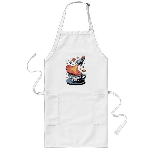 Dream Fuel Graphic: Rocket Launching from Coffee  Long Apron (Front)