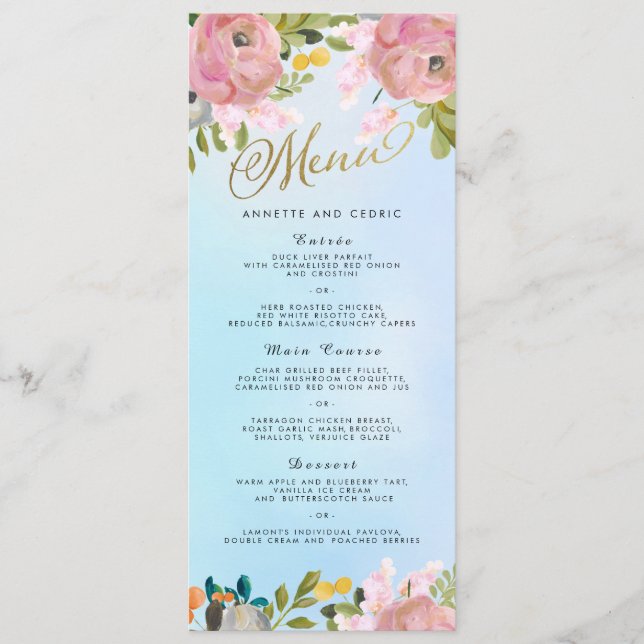 Dream Garden Floral Wedding Menu (Front)