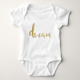 “Dream” Gold Typography Baby Girl Stylish Chic Baby Bodysuit