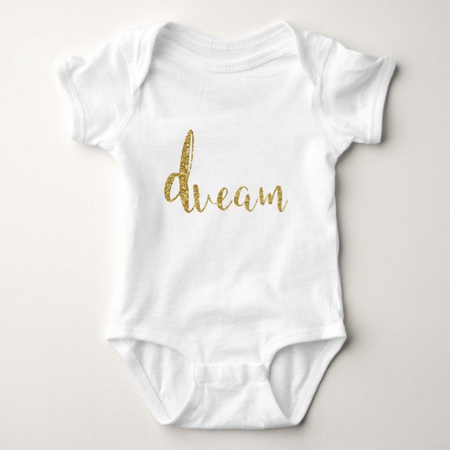 “Dream” Gold Typography Baby Girl Stylish Chic Bodysuit (Front)