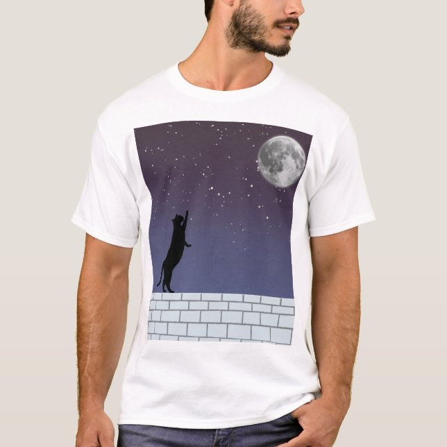 Dream Higher – Night Sky Cat Design T-Shirt (Front)