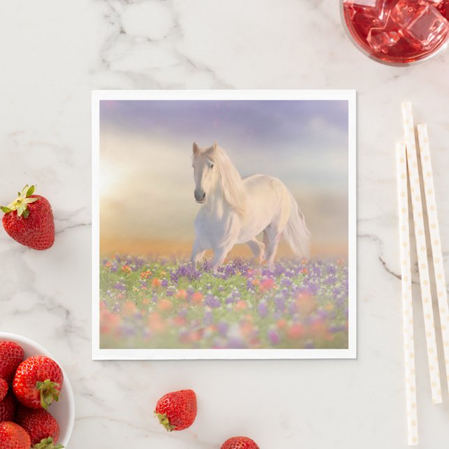 Dream Horse running through pink flower meadow Napkin (Insitu)