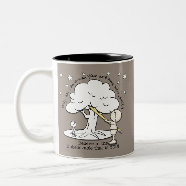 Dream Into Reality-Little Boy, Big Dreams Logo Two-Tone Coffee Mug (Left)