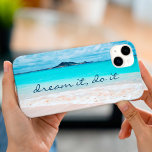 Dream It Do It Quote Hawaii Tropical Beach Photo iPhone 15 Mini Case<br><div class="desc">“Dream it, do it.” Remind yourself of the fresh salt smell of the ocean air whenever you use this stunning, vibrantly-coloured photo cell phone case. Exhale and explore the solitude of an empty Hawaiian beach. Makes a great gift for someone special! You can easily personalise this cell phone case plus...</div>