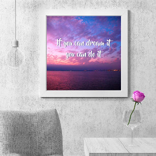 "Dream It Do It" Quote Purple Ocean Sunset Photo Poster
