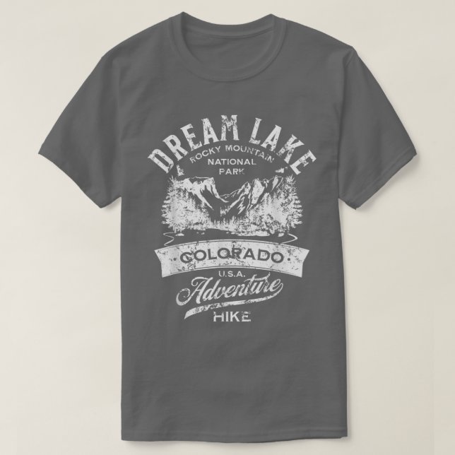 Dream Lake Rocky Mountain National Park Distressed T-Shirt (Design Front)