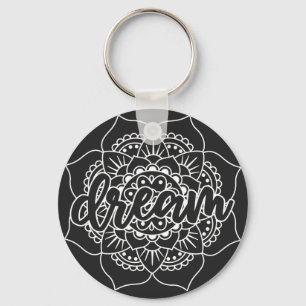 Dream Mandala in White Key Ring