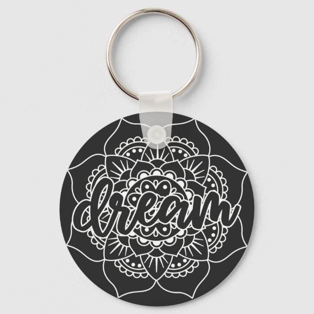 Dream Mandala in White Key Ring (Front)