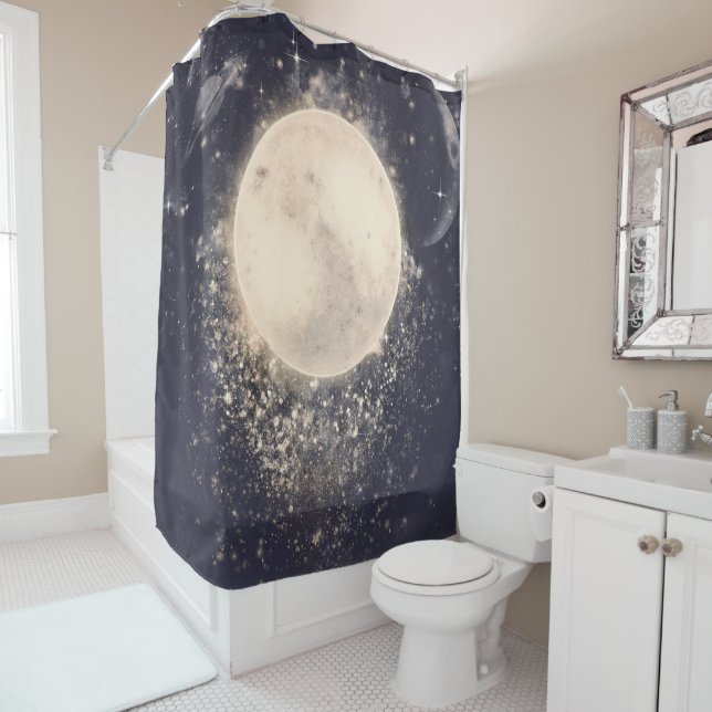 Dream Moon Magic Cosmic Sparkles Shower Curtain (In Situ)
