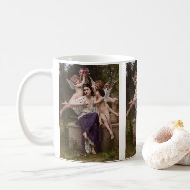 Dream of Spring, Rêve de Printemps by Bouguereau Coffee Mug (With Donut)
