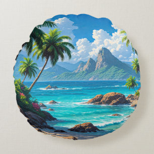 Dream On, Tropical Paradise, Round Cushion