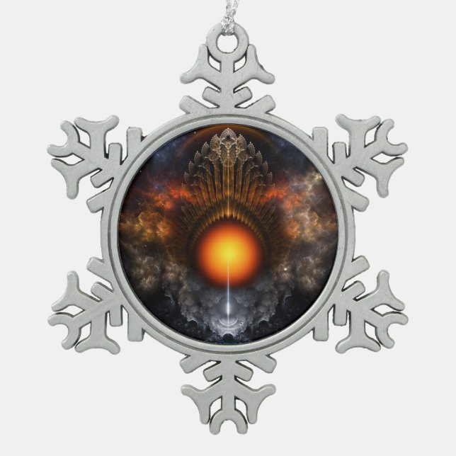 Dream Orb Fractal Art Pewter Snowflake Ornament (Front)