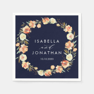 Dream Peach and Navy Rustic wedding Personalised Napkin