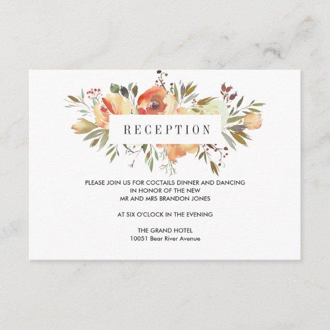 Dream Peach |  Floral WEDDING  Reception Enclosure Card (Front)