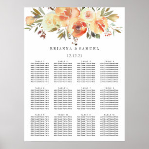 Dream Peach  Floral Wedding Seating Chart