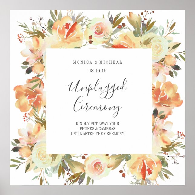 Dream peach Unplugged Wedding Ceremony Sign (Front)