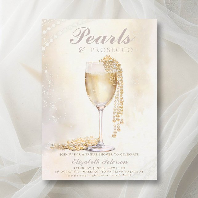 Dream Pearls Prosecco Elegant Brunch Bridal Shower Invitation (pearls and prosecco bridal shower invitation brunch lunch elegant modern romantic watercolor)
