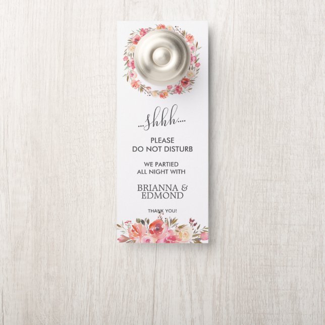Dream Pink Floral Wedding Guest Do Not Disturb Door Hanger (On Knob)
