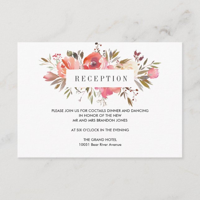 Dream Pink |  Floral WEDDING  Reception Enclosure Card (Front)
