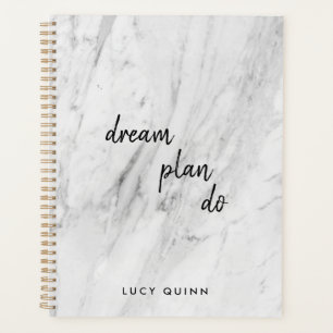 Dream Plan Do White Marble Modern Stylish Script Planner