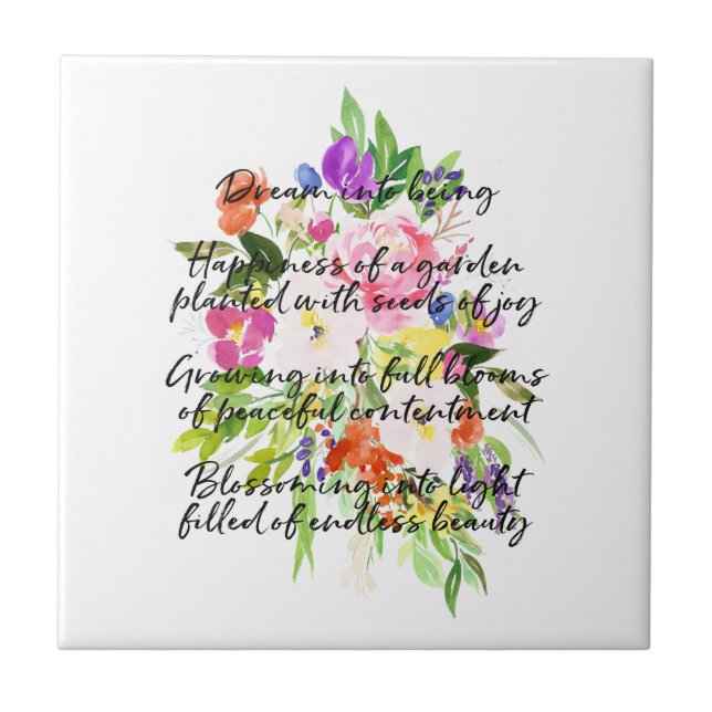 Dream Poem Watercolor Flowers Tile (Front)