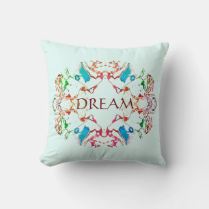 "Dream" Red Blue Green Burgundy Mandala on Aqua Cushion