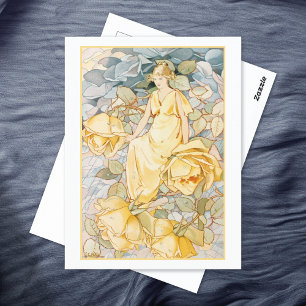 Dream Roses Yellow Flower Fairy Postcard