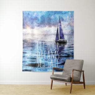 Dream Sail Inspirational Quote Ocean Blue Sunset Tapestry