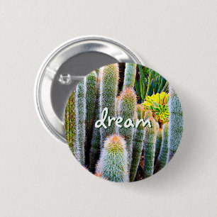 Dream Script Fuzzy Green Cacti Succulent Photo 6 Cm Round Badge