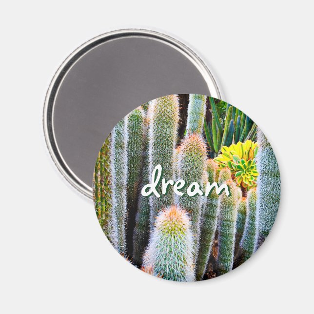 Dream Script Fuzzy Green Cacti Succulent Photo Magnet (Front/Back)
