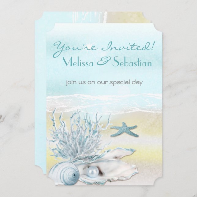 Dream Shore Beach Blue Wedding Invite (Front/Back)