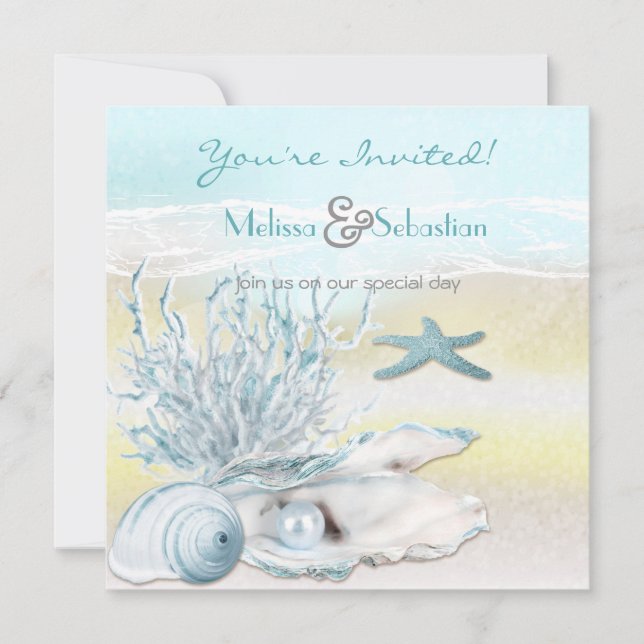 Dream Shore Beach Blue Wedding Invite (Front)
