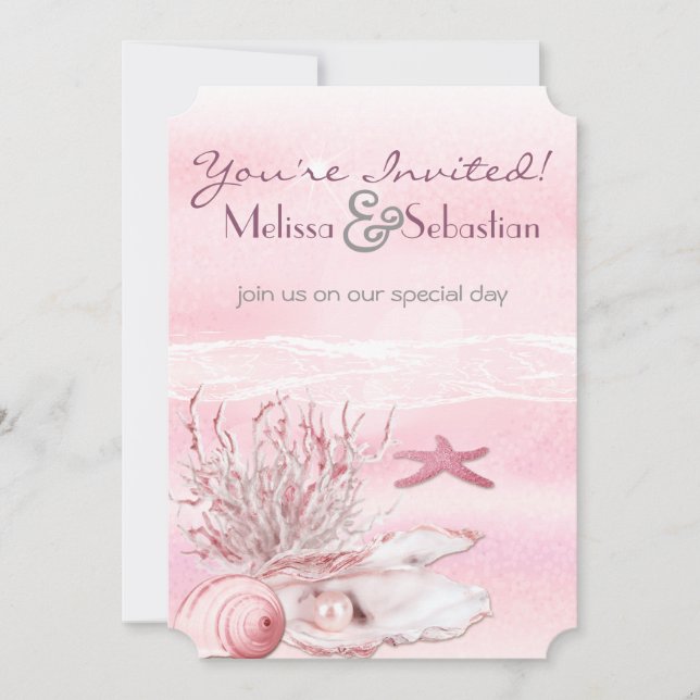 Dream Shore Beach Carnation Pink Wedding Invite (Front)