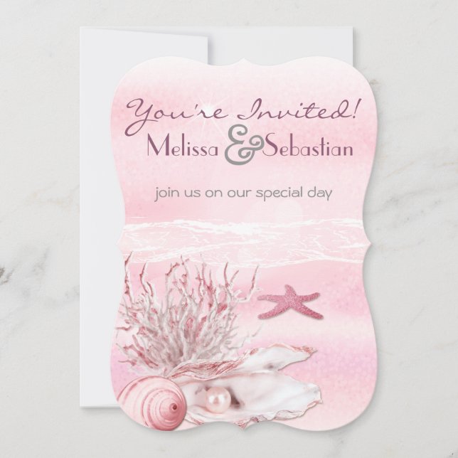 Dream Shore Beach Carnation Pink Wedding Invite (Front)