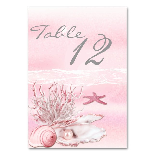 Dream Shore Beach Carnation Pink Wedding Table Car Number (Front)