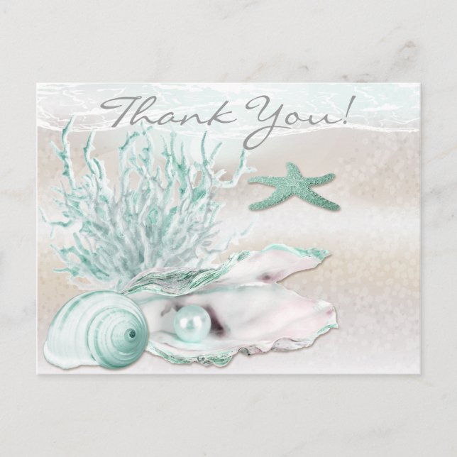 Dream Shore Beach Green Thank You Postcard (Front)