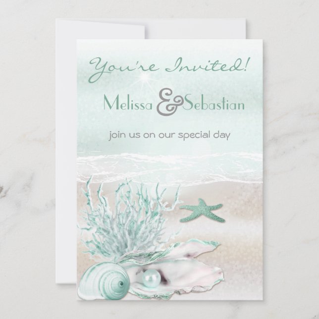 Dream Shore Beach Green Wedding Invite (Front)