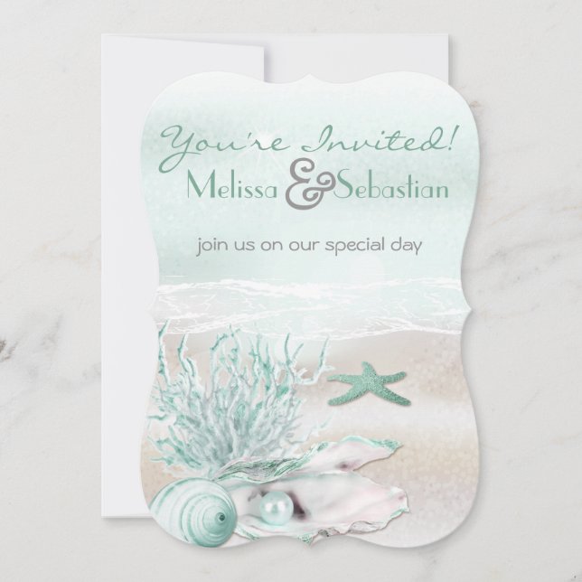 Dream Shore Beach Green Wedding Invite (Front)