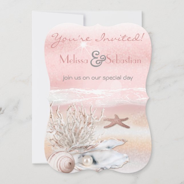 Dream Shore Beach Peach Wedding Invite (Front)