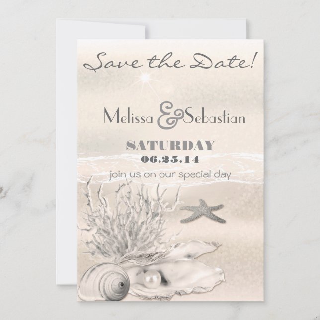 Dream Shore Beach Sepia Wedding Save the Date (Front)