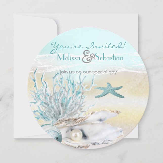 Dream Shore Beach Teal Wedding Invite (Front)