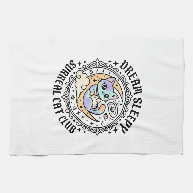 Dream Sleepy Surreal Cat Funny Cat Lover Design -  Tea Towel (Horizontal)