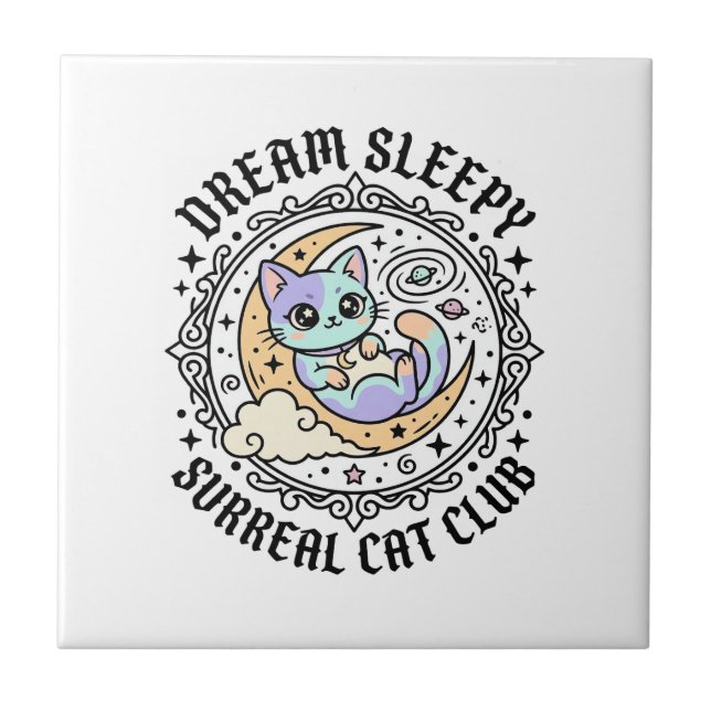 Dream Sleepy Surreal Cat Funny Cat Lover Design -  Tile (Front)