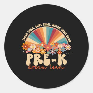 Dream Team Retro Groovy Rainbow Back To School Tea Classic Round Sticker