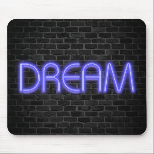 DREAM text in neon lights on brick Mouse Pad