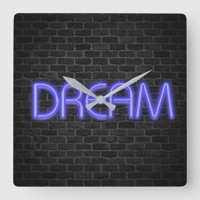 DREAM text in neon lights on brick Square Wall Clo Square Wall Clock (Front)