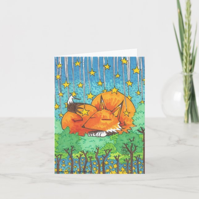 Dream Trees Cartoon Fox + Forest Stars Note Cards (Front)